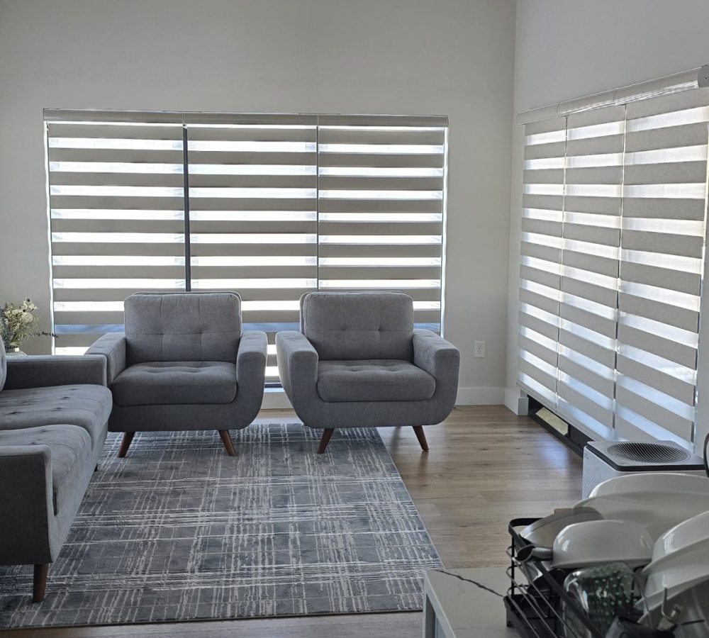 Open multi-window space with zebra dual-shade system